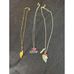 3 BFF Necklaces Best Friends Heart Puzzle‎ Charm Set Gold Silver Tone